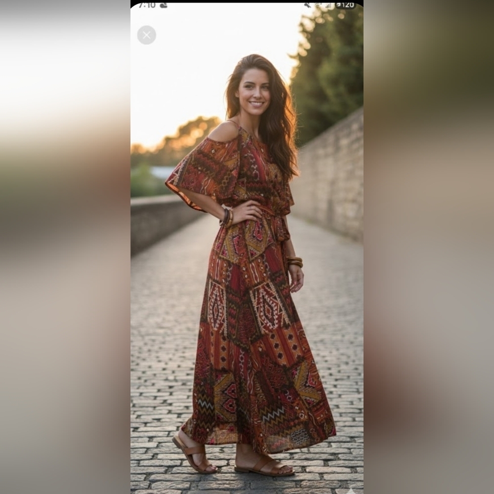 Eva Franco Vibrant Geometric Long Sleeve Dress